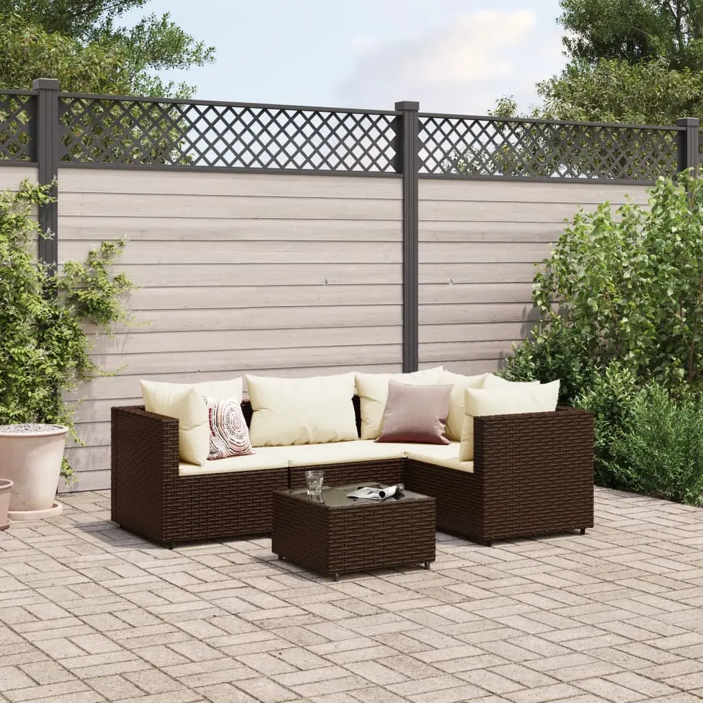 Set Divani da Giardino 5 pz con Cuscini Marrone in Polyrattan