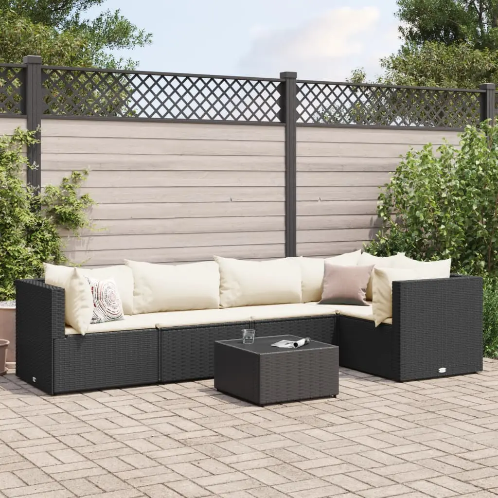 Set Mobili da Giardino 6 pz con Cuscini in Polyrattan Nero