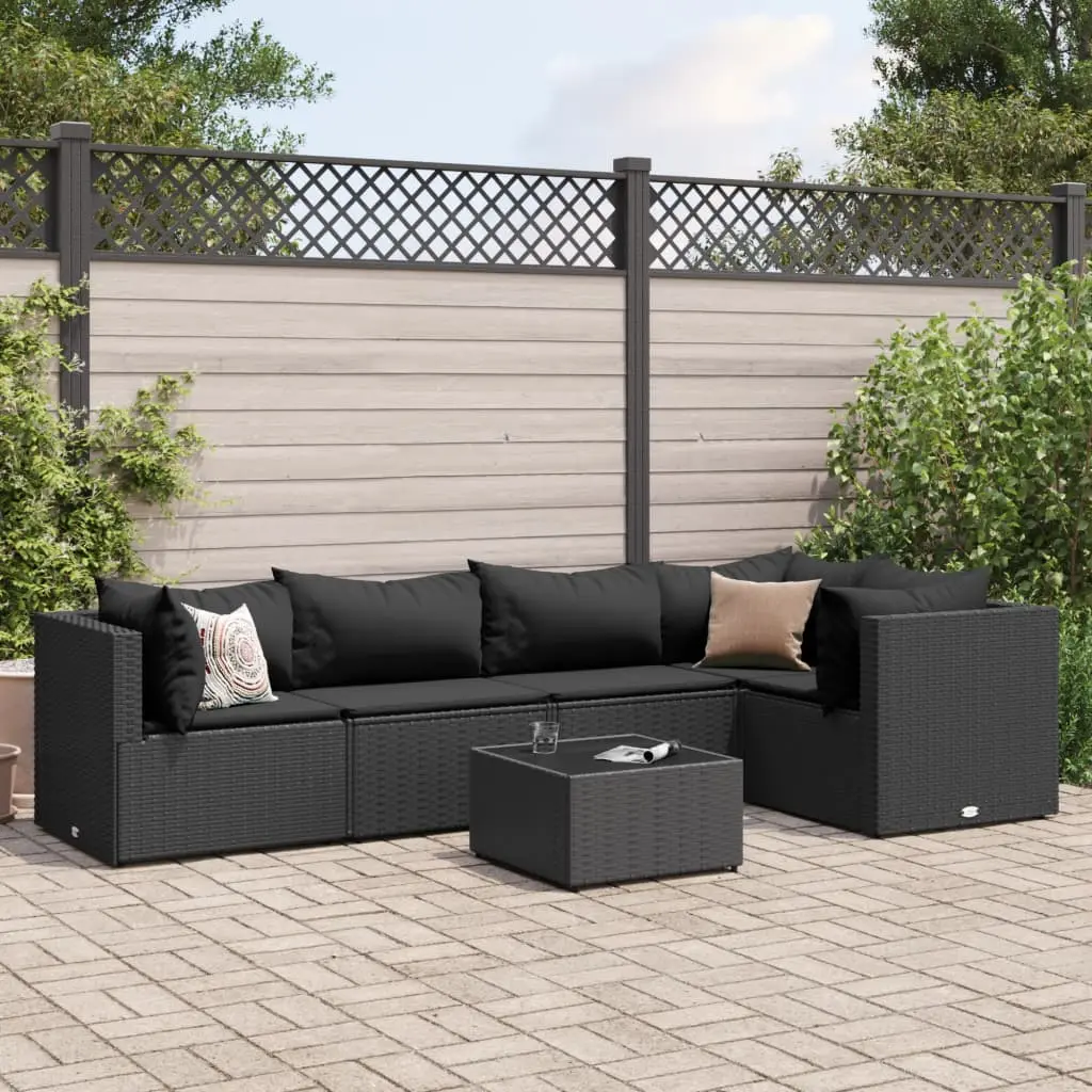 Set Mobili da Giardino 6 pz con Cuscini in Polyrattan Nero