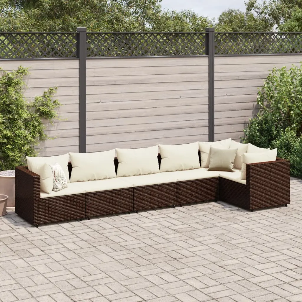 Set Mobili da Giardino 6pz con Cuscini in Polyrattan Marrone