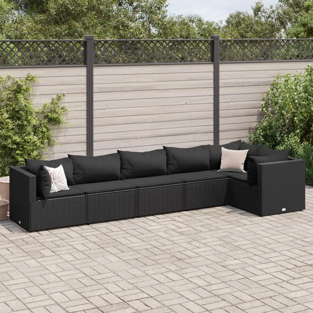 Set Mobili da Giardino 6 pz con Cuscini in Polyrattan Nero