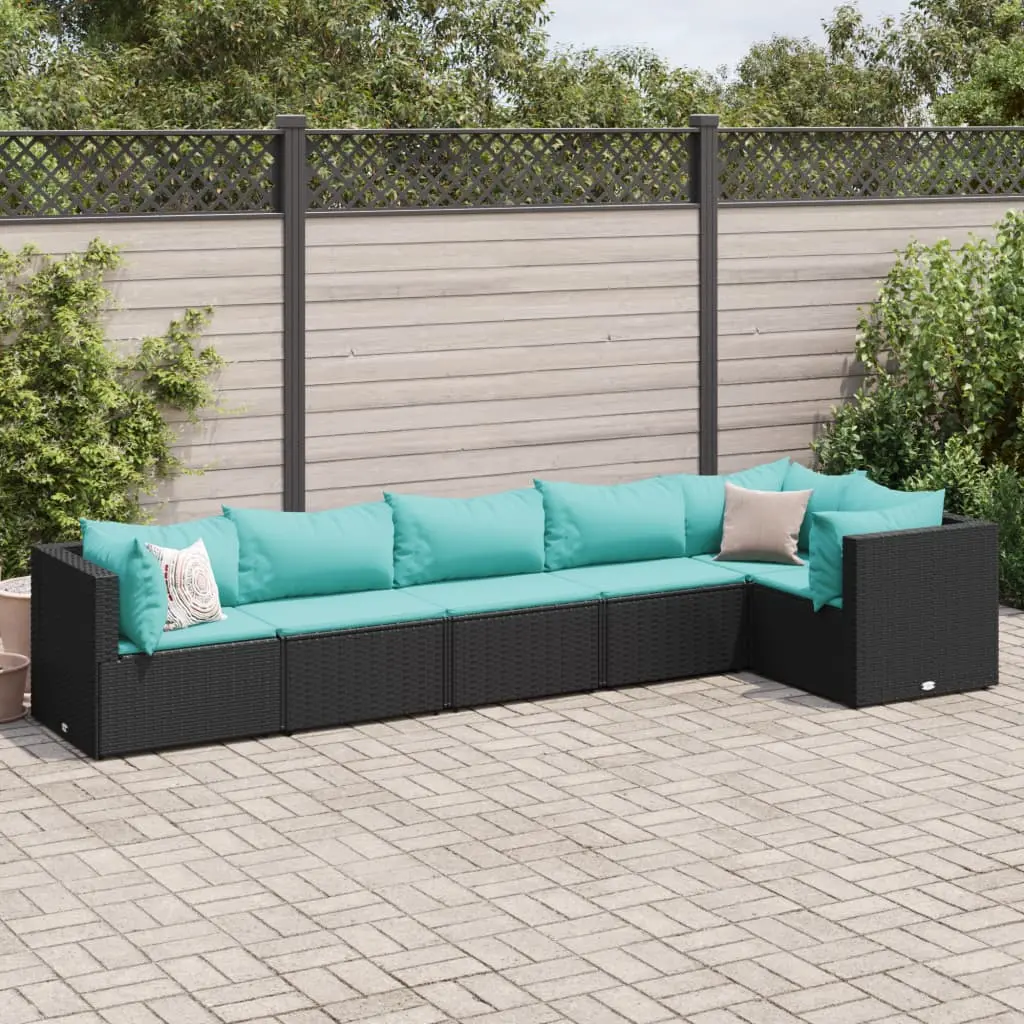 Set Mobili da Giardino 6 pz con Cuscini in Polyrattan Nero