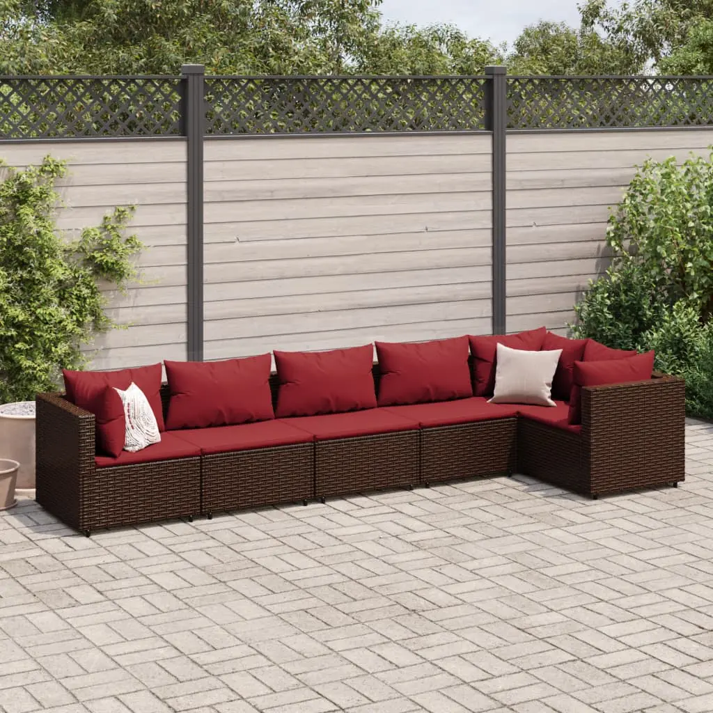 Set Mobili da Giardino 6pz con Cuscini in Polyrattan Marrone