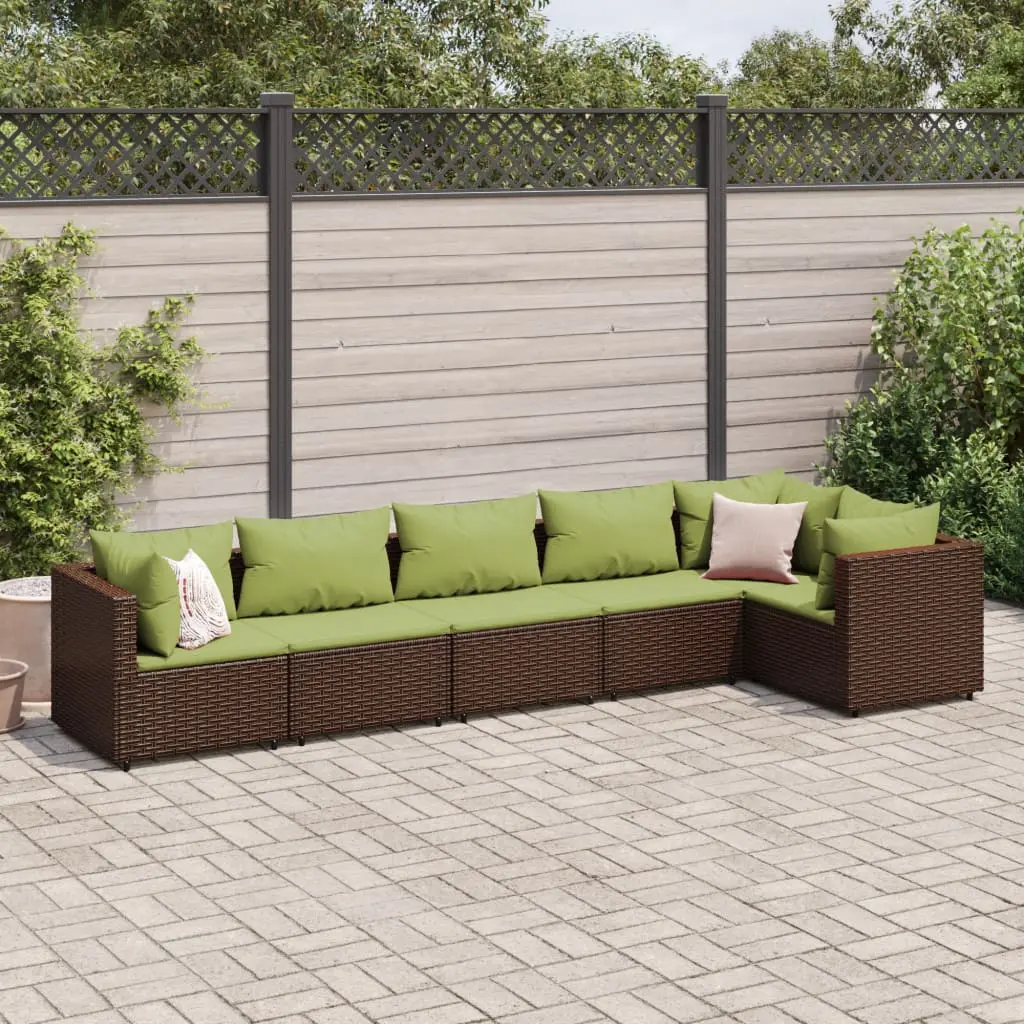 Set Mobili da Giardino 6pz con Cuscini in Polyrattan Marrone