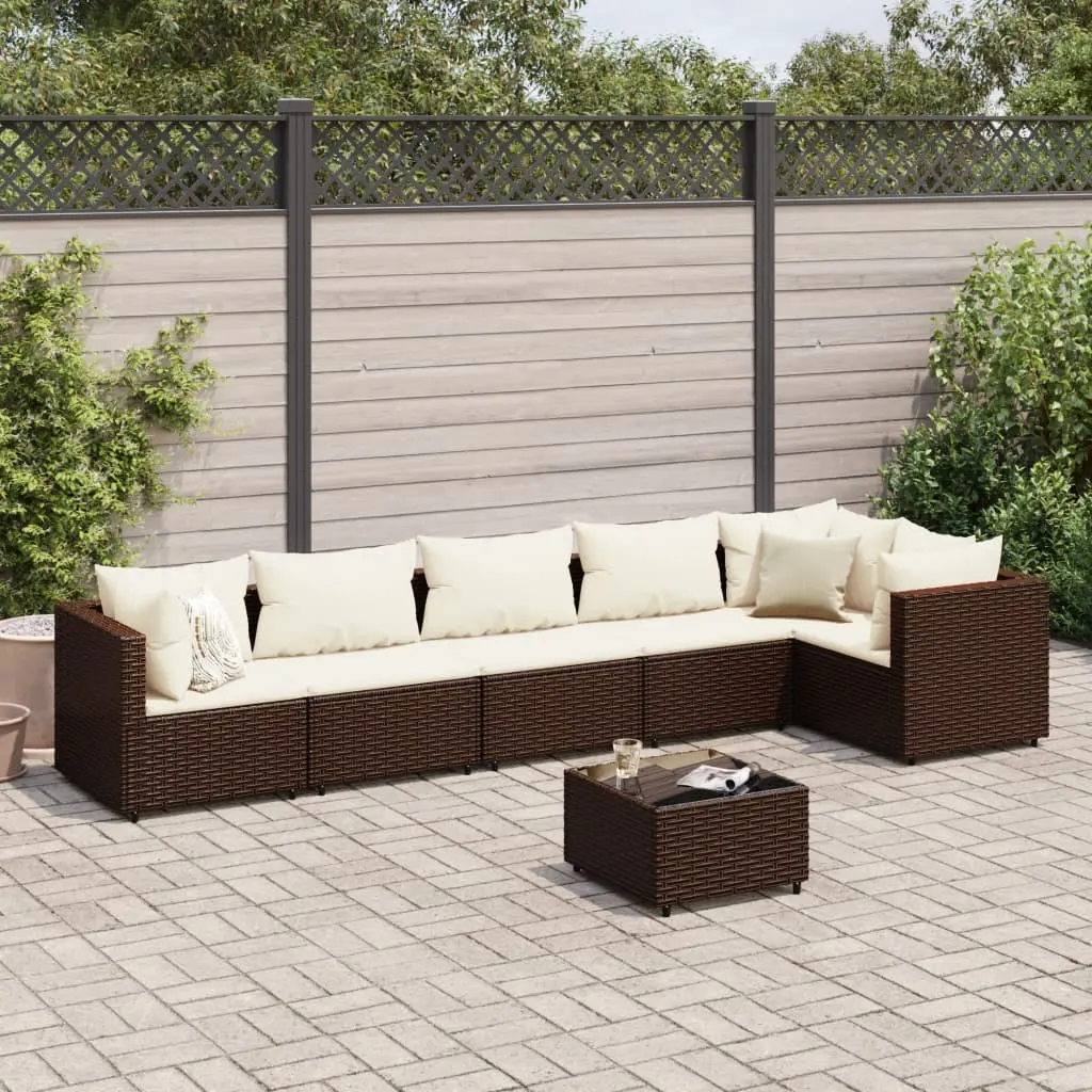 Set Divani da Giardino 7 pz con Cuscini in Polyrattan Marrone