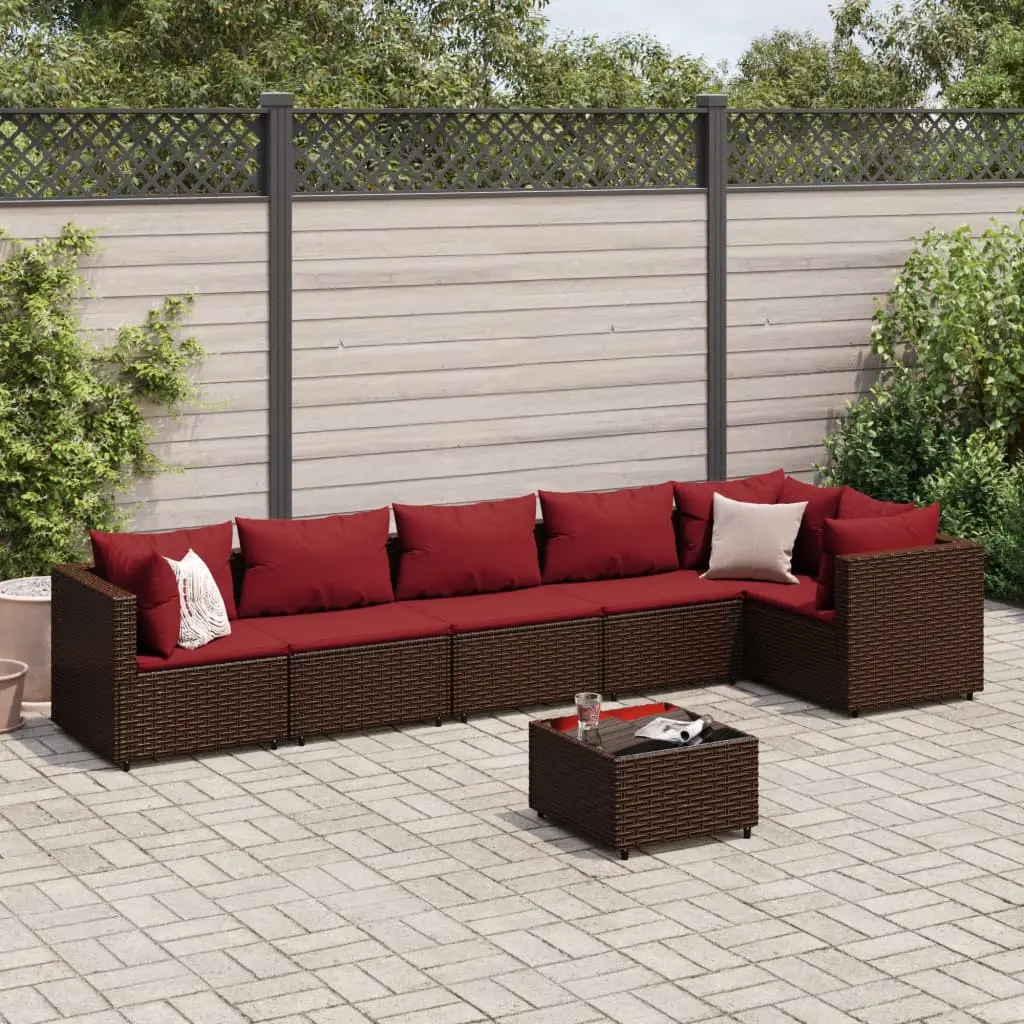 Set Divani da Giardino 7 pz con Cuscini in Polyrattan Marrone