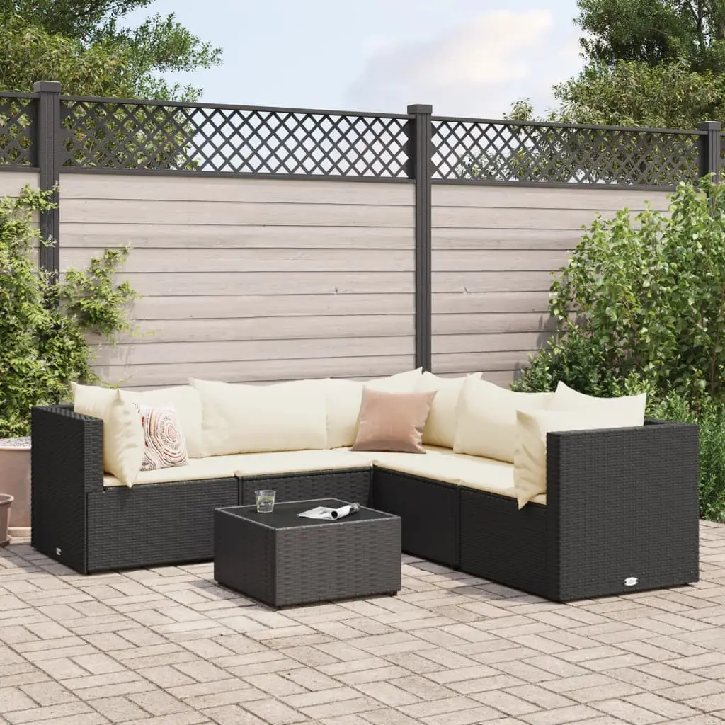 Set Mobili da Giardino 6 pz con Cuscini in Polyrattan Nero