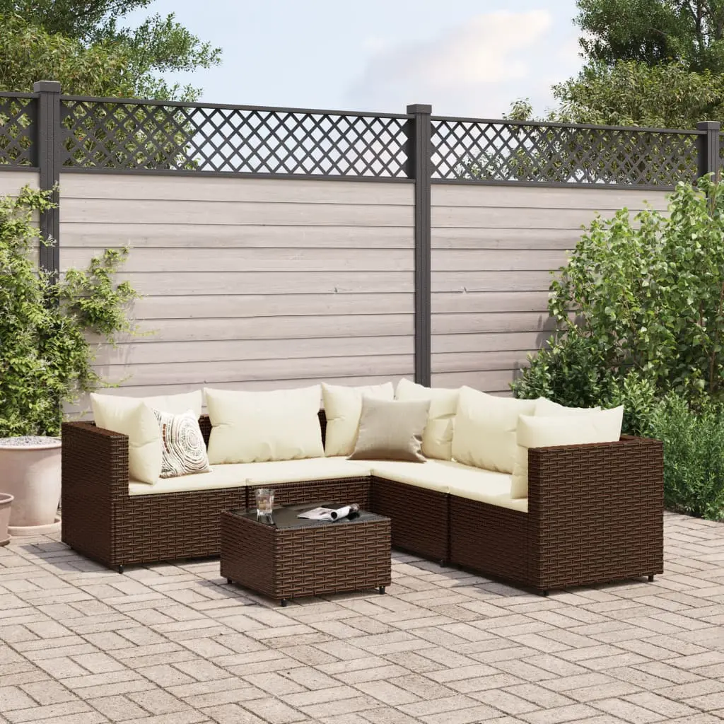 Set Mobili da Giardino 6pz con Cuscini in Polyrattan Marrone