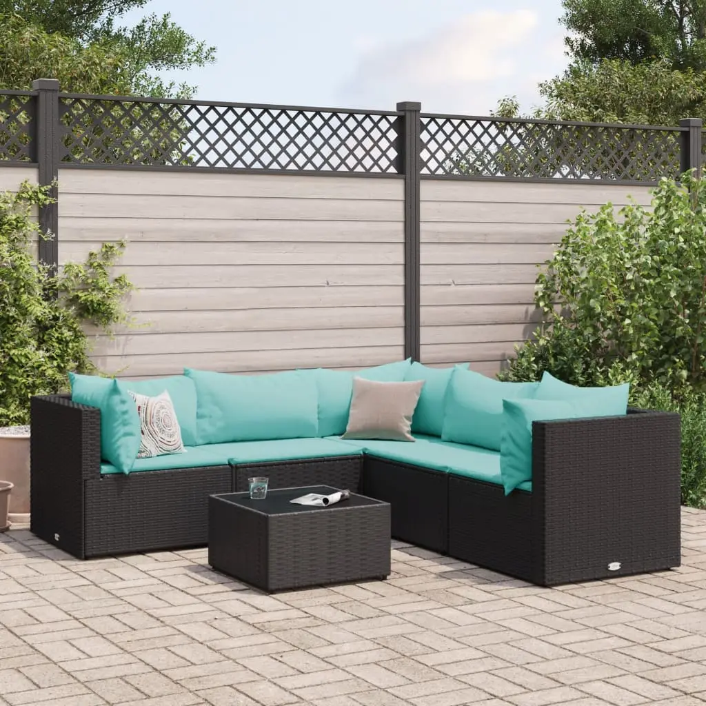 Set Mobili da Giardino 6 pz con Cuscini in Polyrattan Nero