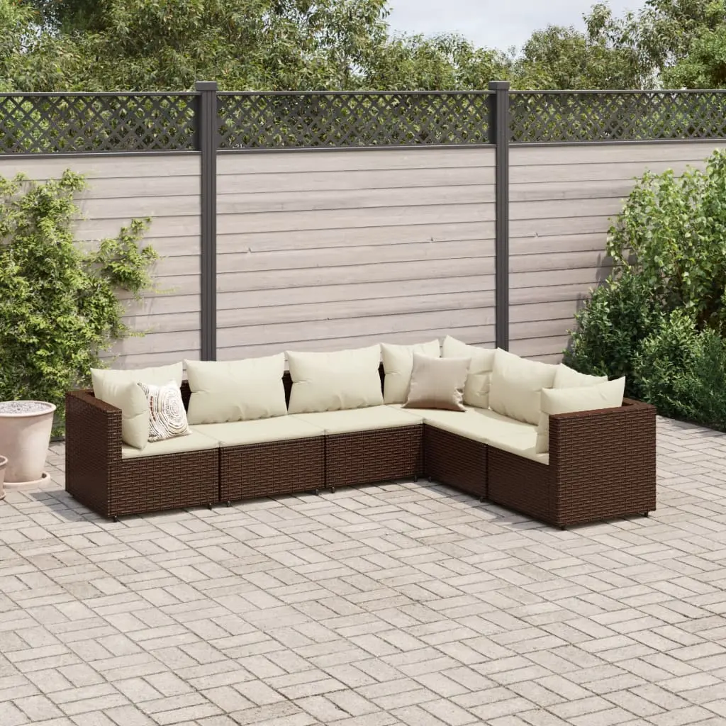 Set Mobili da Giardino 6pz con Cuscini in Polyrattan Marrone