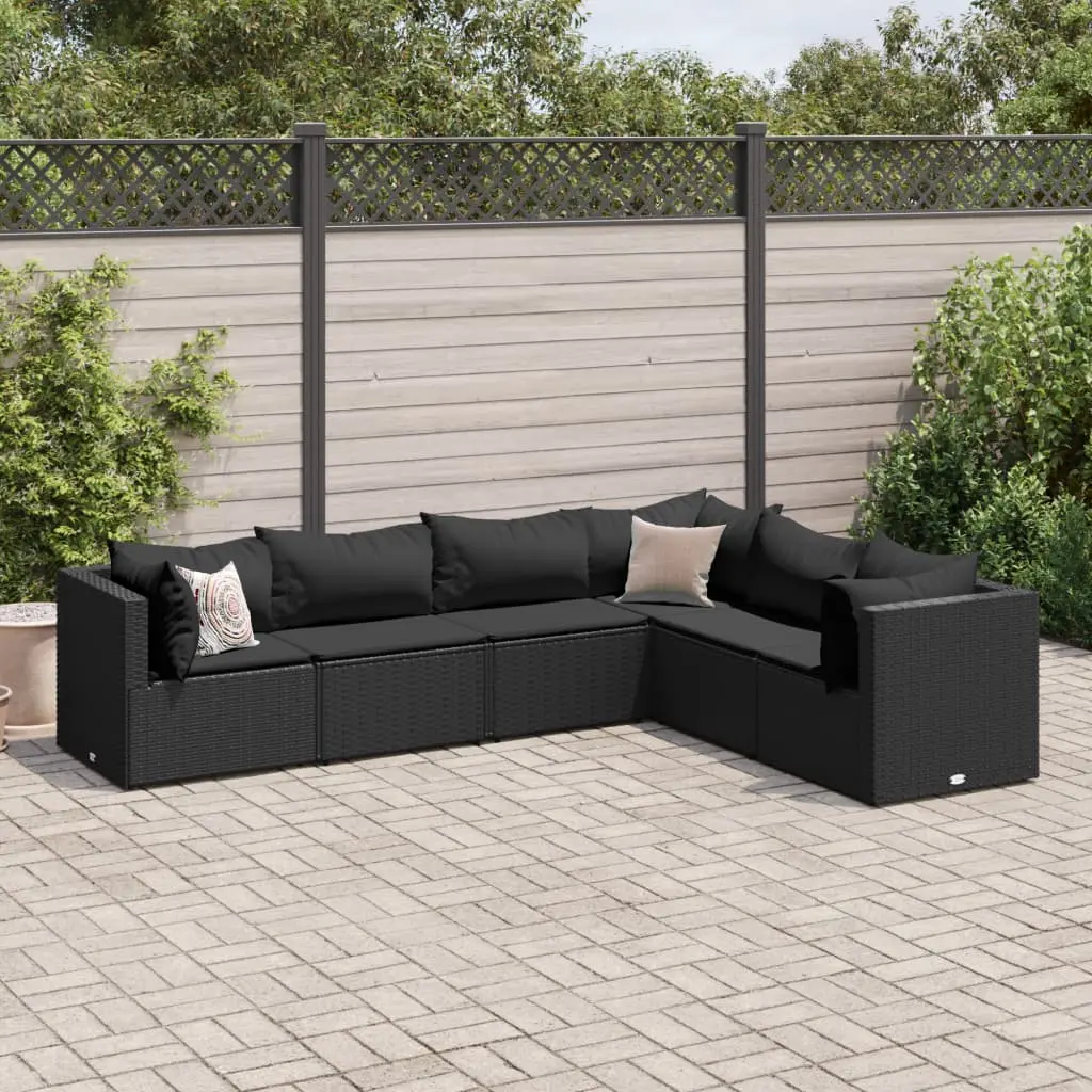 Set Mobili da Giardino 6 pz con Cuscini in Polyrattan Nero