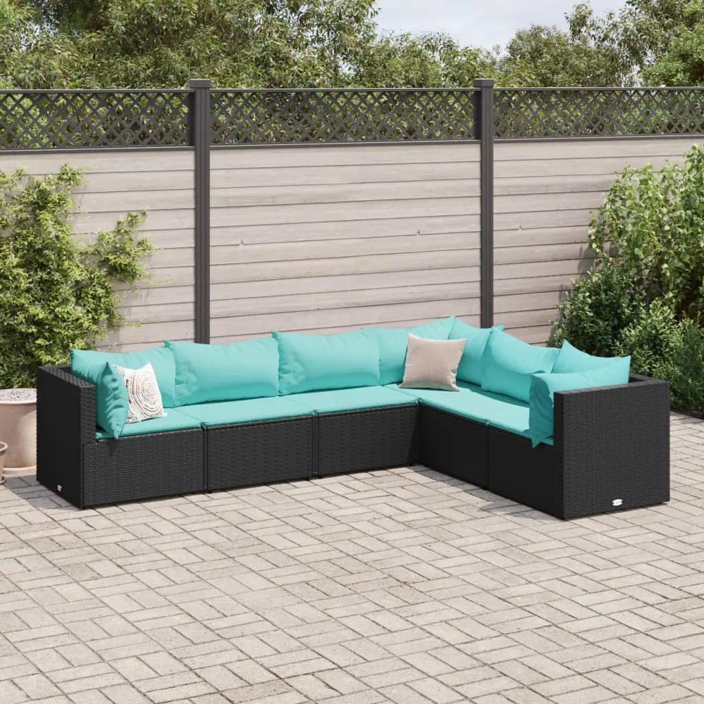 Set Mobili da Giardino 6 pz con Cuscini in Polyrattan Nero