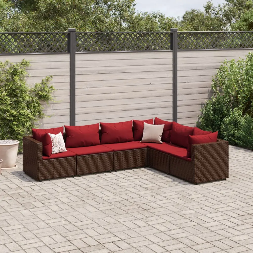 Set Mobili da Giardino 6pz con Cuscini in Polyrattan Marrone