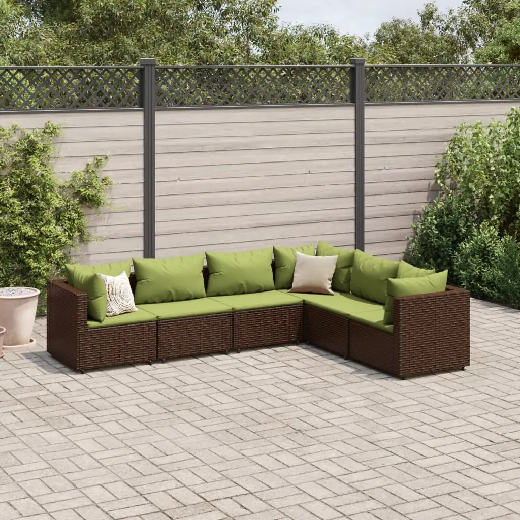 Set Mobili da Giardino 6pz con Cuscini in Polyrattan Marrone