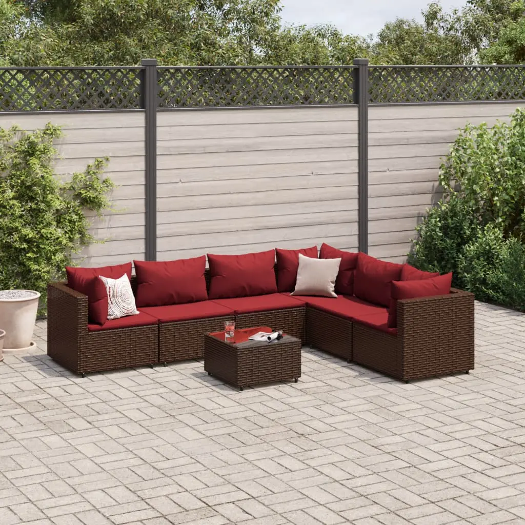 Set Divani da Giardino 7 pz con Cuscini in Polyrattan Marrone