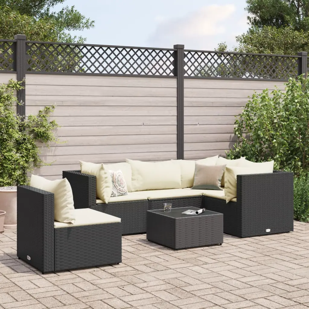 Set Mobili da Giardino 6 pz con Cuscini in Polyrattan Nero