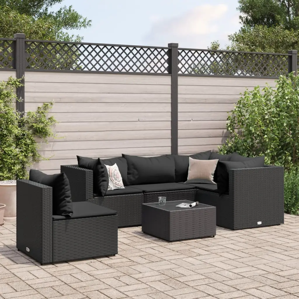 Set Mobili da Giardino 6 pz con Cuscini in Polyrattan Nero