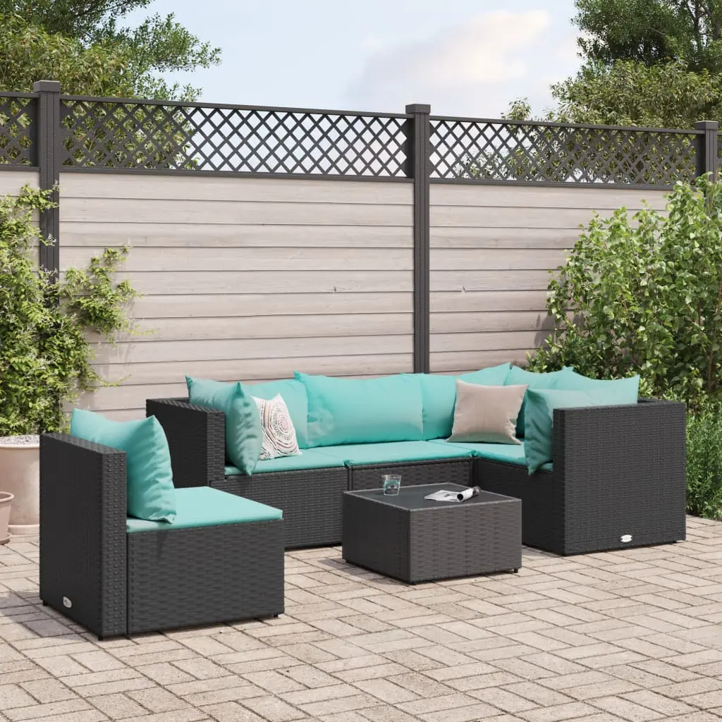 Set Mobili da Giardino 6 pz con Cuscini in Polyrattan Nero