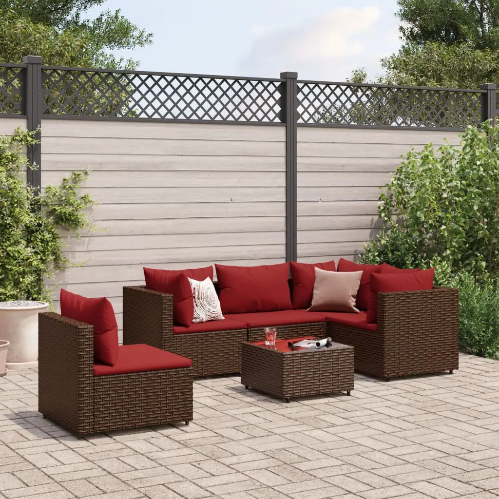 Set Mobili da Giardino 6pz con Cuscini in Polyrattan Marrone