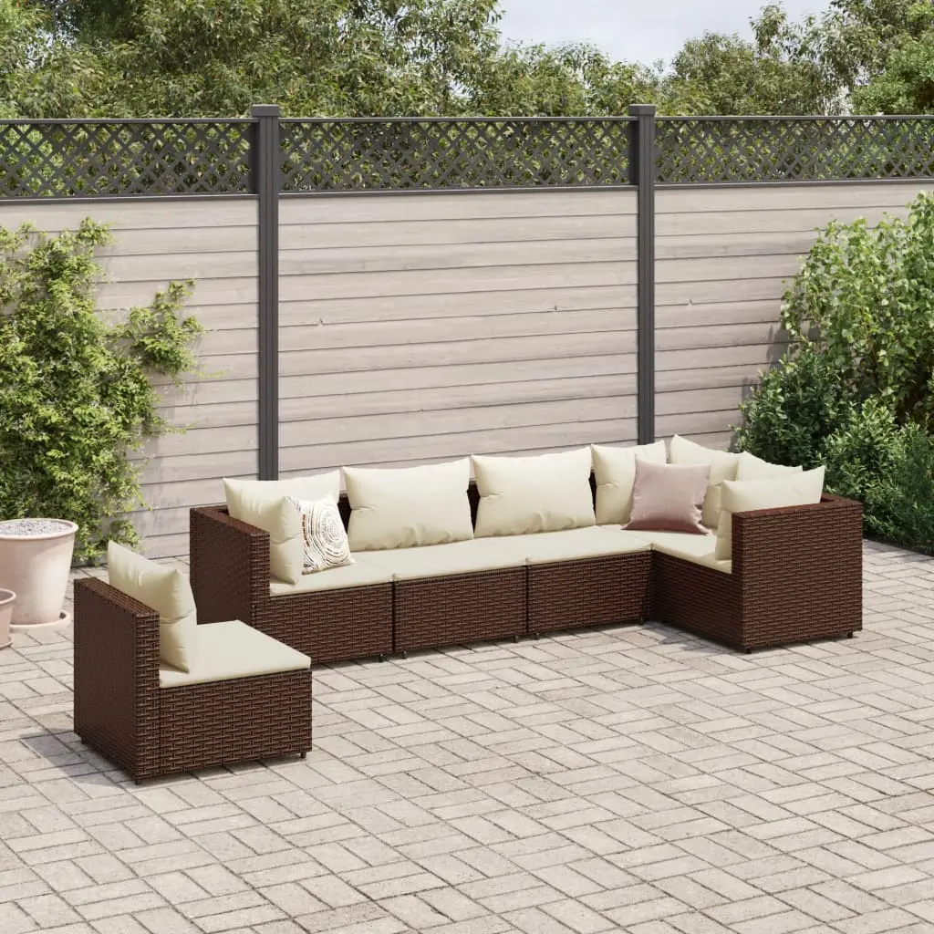 Set Mobili da Giardino 6pz con Cuscini in Polyrattan Marrone