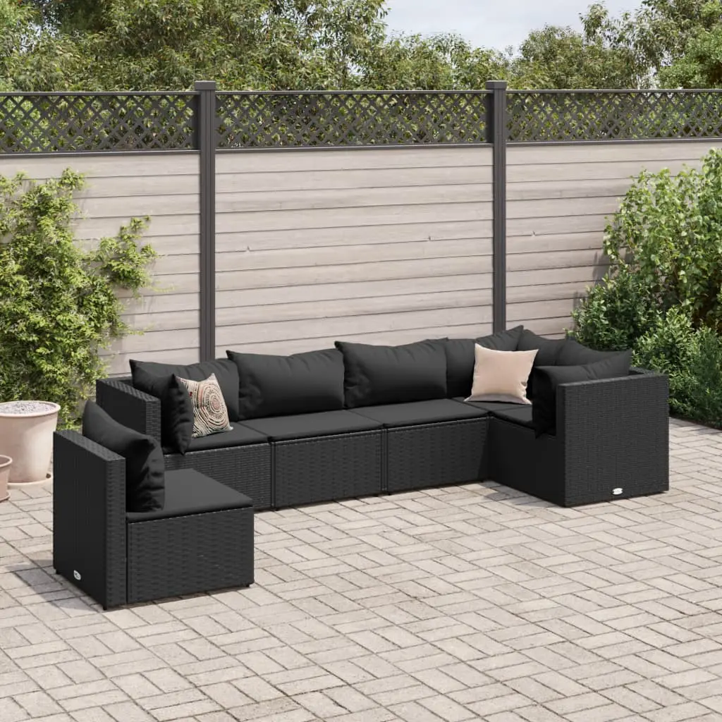 Set Mobili da Giardino 6 pz con Cuscini in Polyrattan Nero