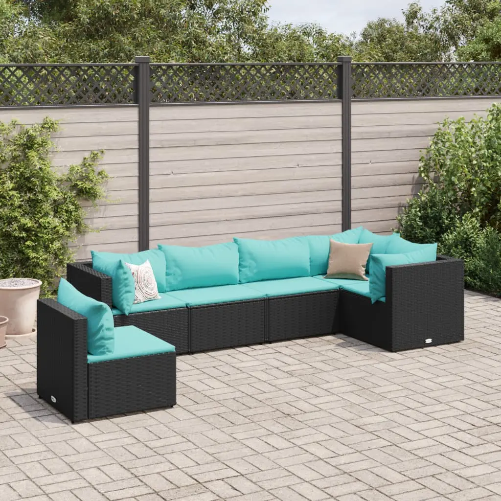 Set Mobili da Giardino 6 pz con Cuscini in Polyrattan Nero