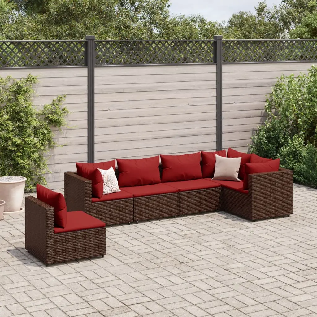 Set Mobili da Giardino 6pz con Cuscini in Polyrattan Marrone