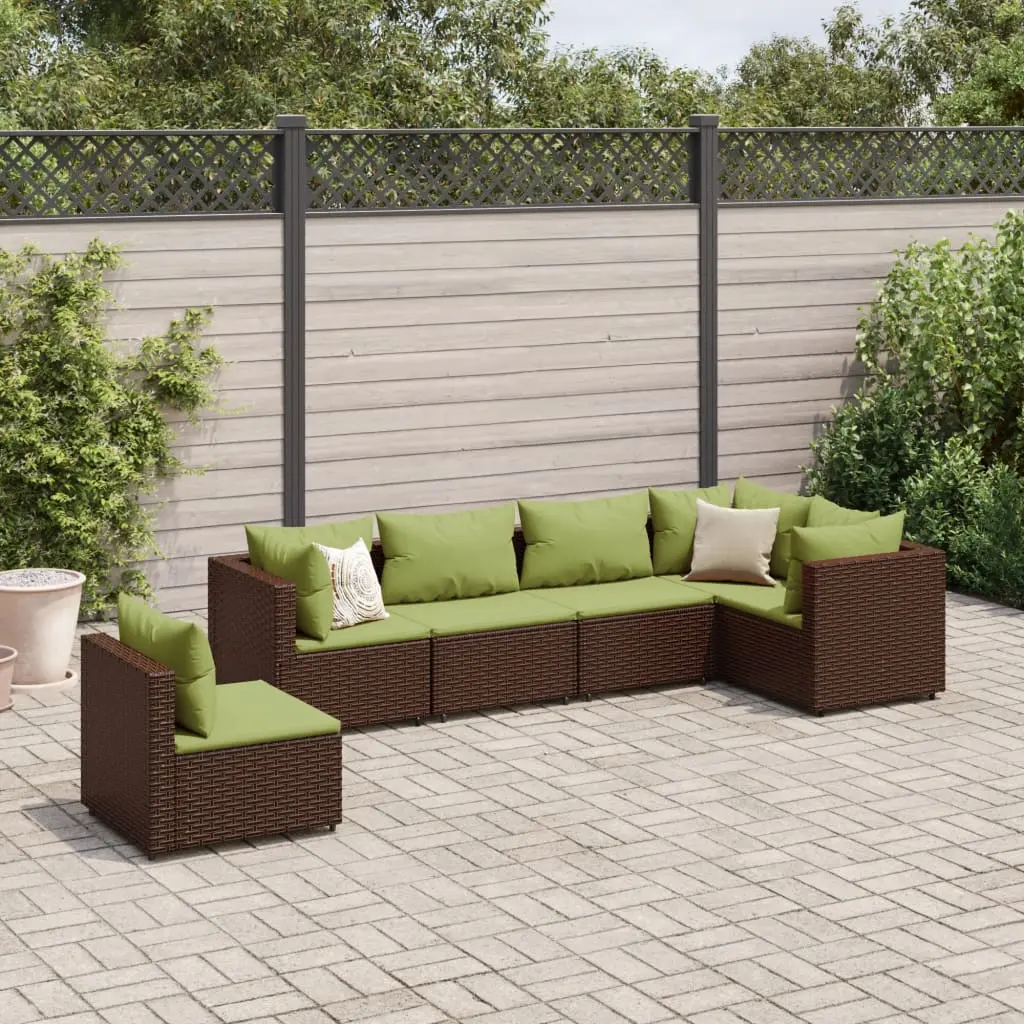 Set Mobili da Giardino 6pz con Cuscini in Polyrattan Marrone