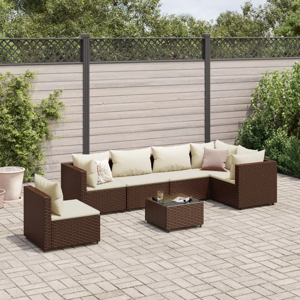 Set Divani da Giardino 7 pz con Cuscini in Polyrattan Marrone