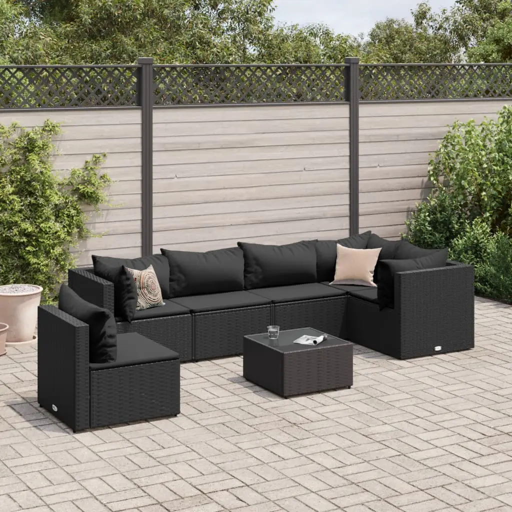 Set Salotto da Giardino con Cuscini 7pz Nero Polyrattan