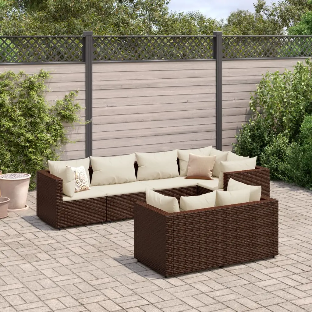 Set Divani da Giardino 7 pz con Cuscini in Polyrattan Marrone