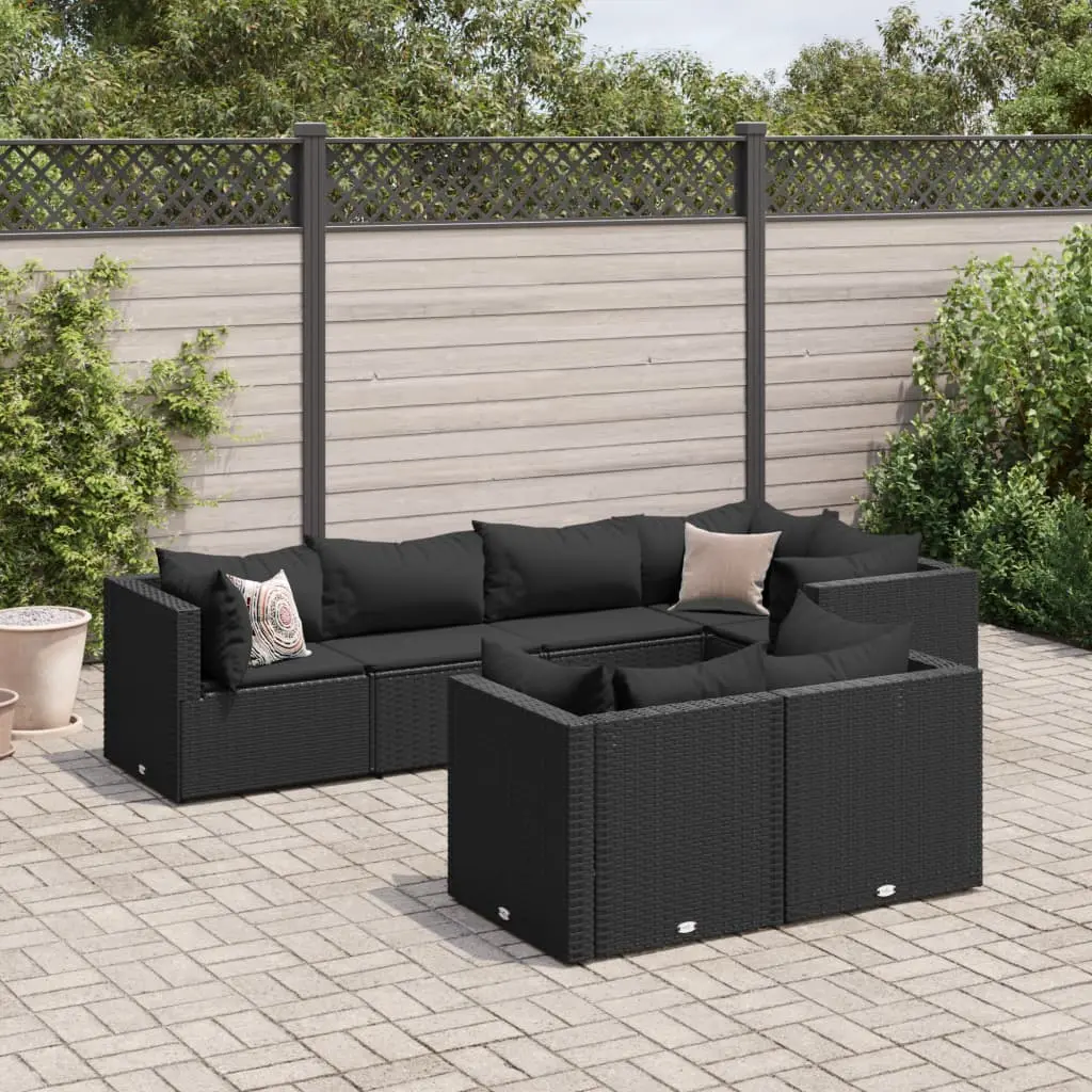 Set Salotto da Giardino con Cuscini 7pz Nero Polyrattan