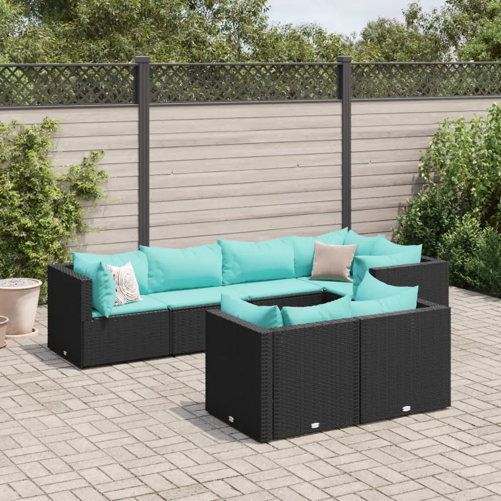 Set Salotto da Giardino con Cuscini 7pz Nero Polyrattan