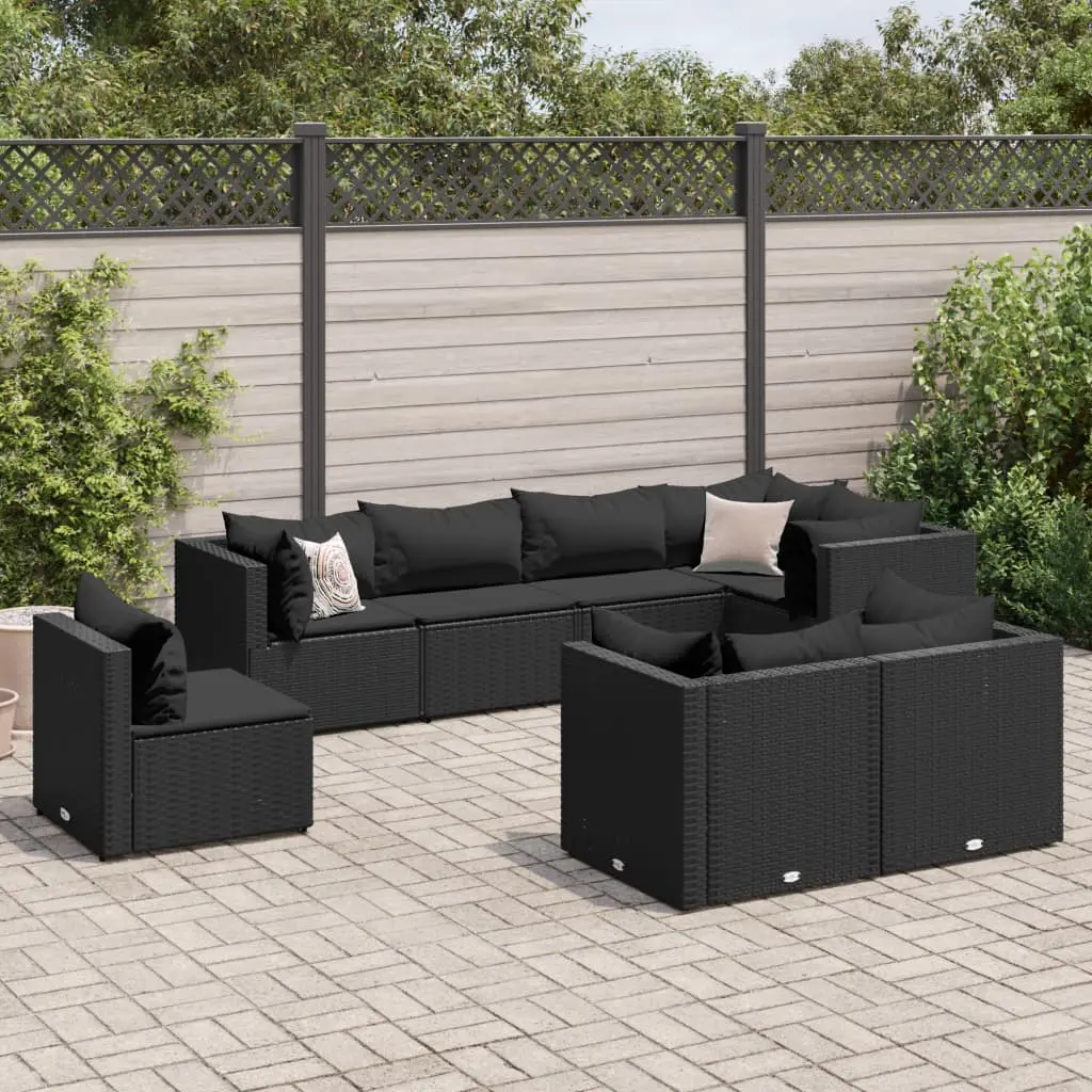 Set Mobili da Giardino con Cuscini 8 pz Nero in Polyrattan