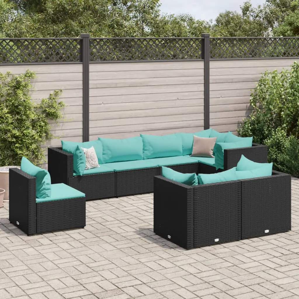 Set Mobili da Giardino con Cuscini 8 pz Nero in Polyrattan