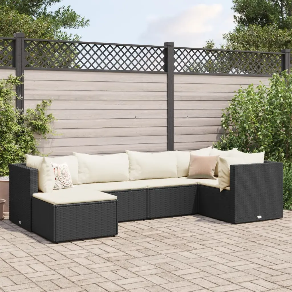 Set Mobili da Giardino 6 pz con Cuscini in Polyrattan Nero