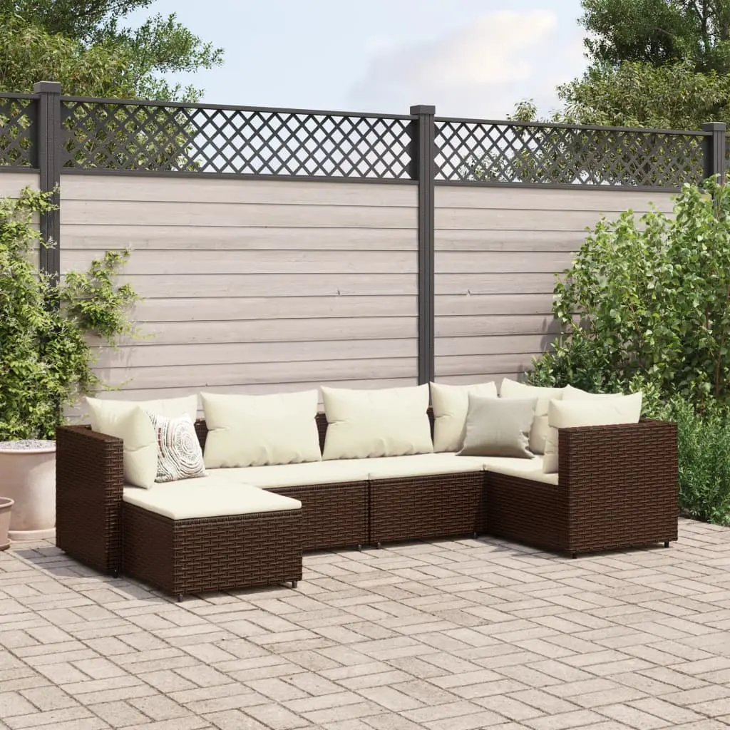 Set Mobili da Giardino 6pz con Cuscini in Polyrattan Marrone