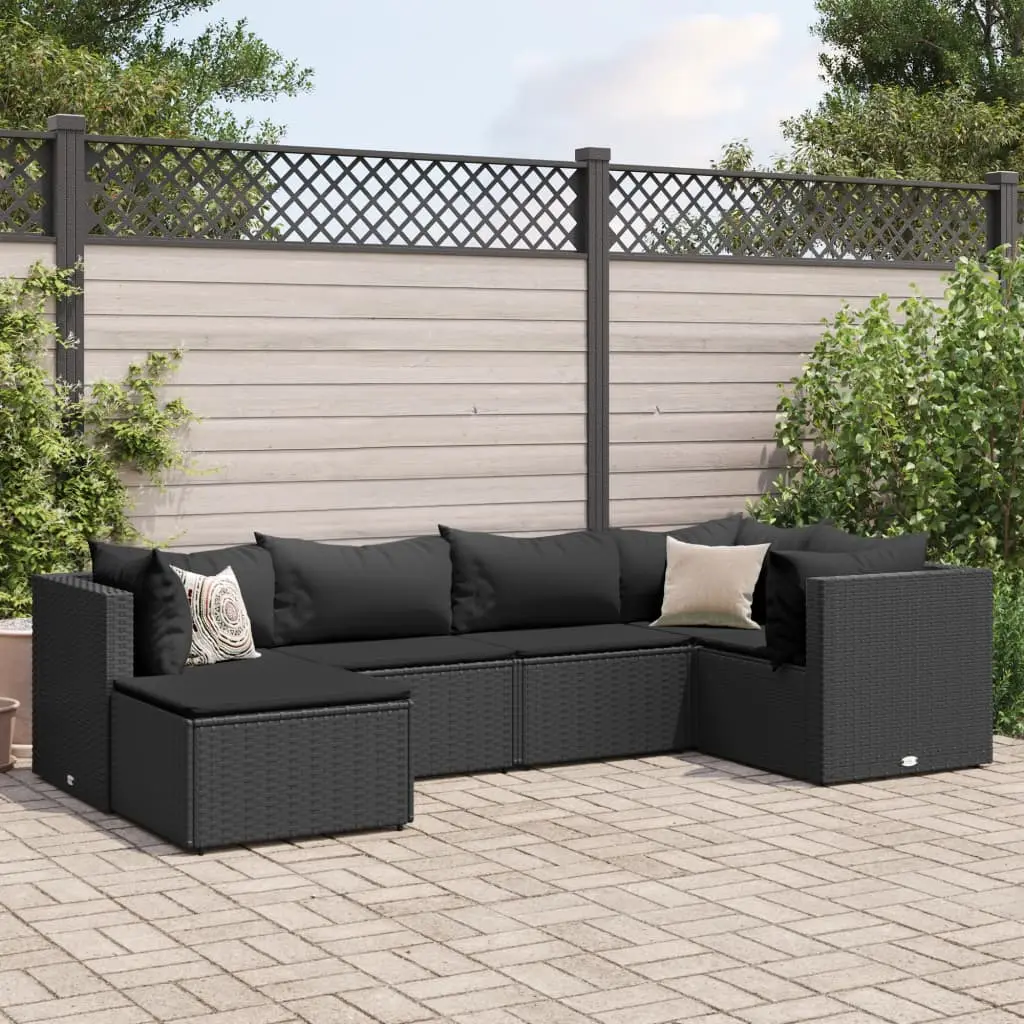 Set Mobili da Giardino 6 pz con Cuscini in Polyrattan Nero