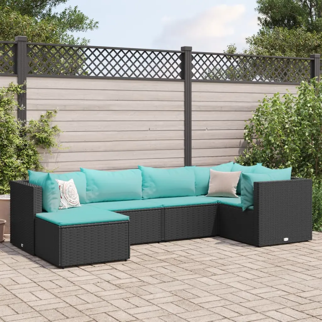 Set Mobili da Giardino 6 pz con Cuscini in Polyrattan Nero