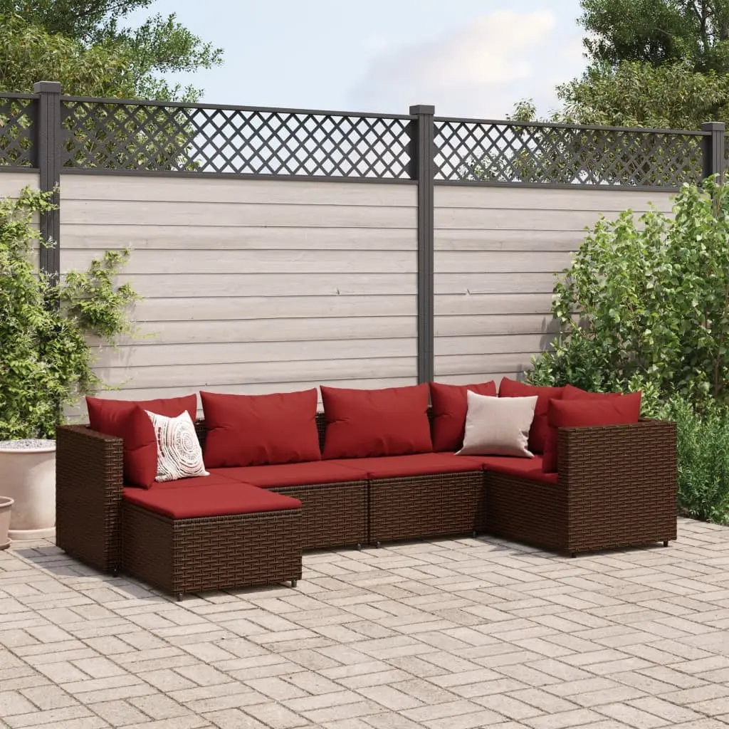 Set Mobili da Giardino 6pz con Cuscini in Polyrattan Marrone