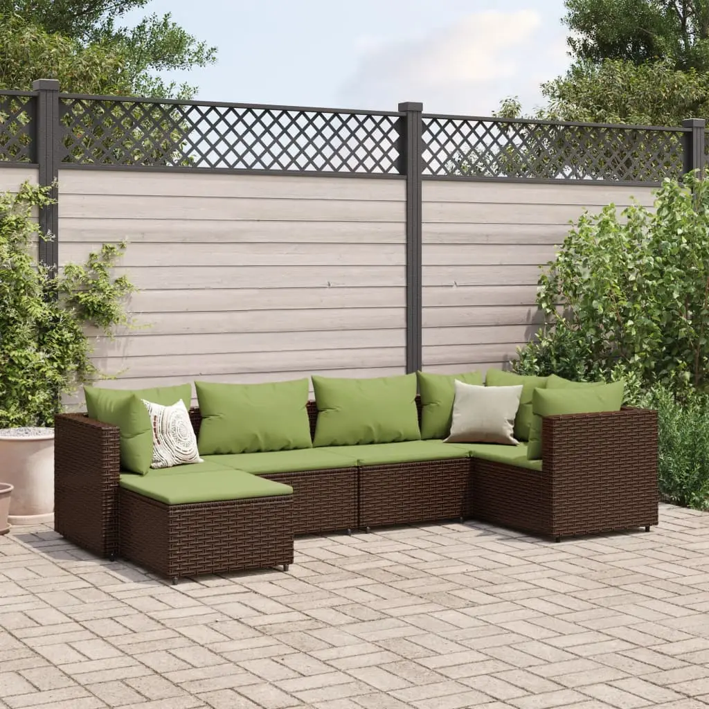 Set Mobili da Giardino 6pz con Cuscini in Polyrattan Marrone