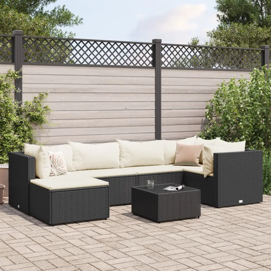 Set Salotto da Giardino con Cuscini 7pz Nero Polyrattan