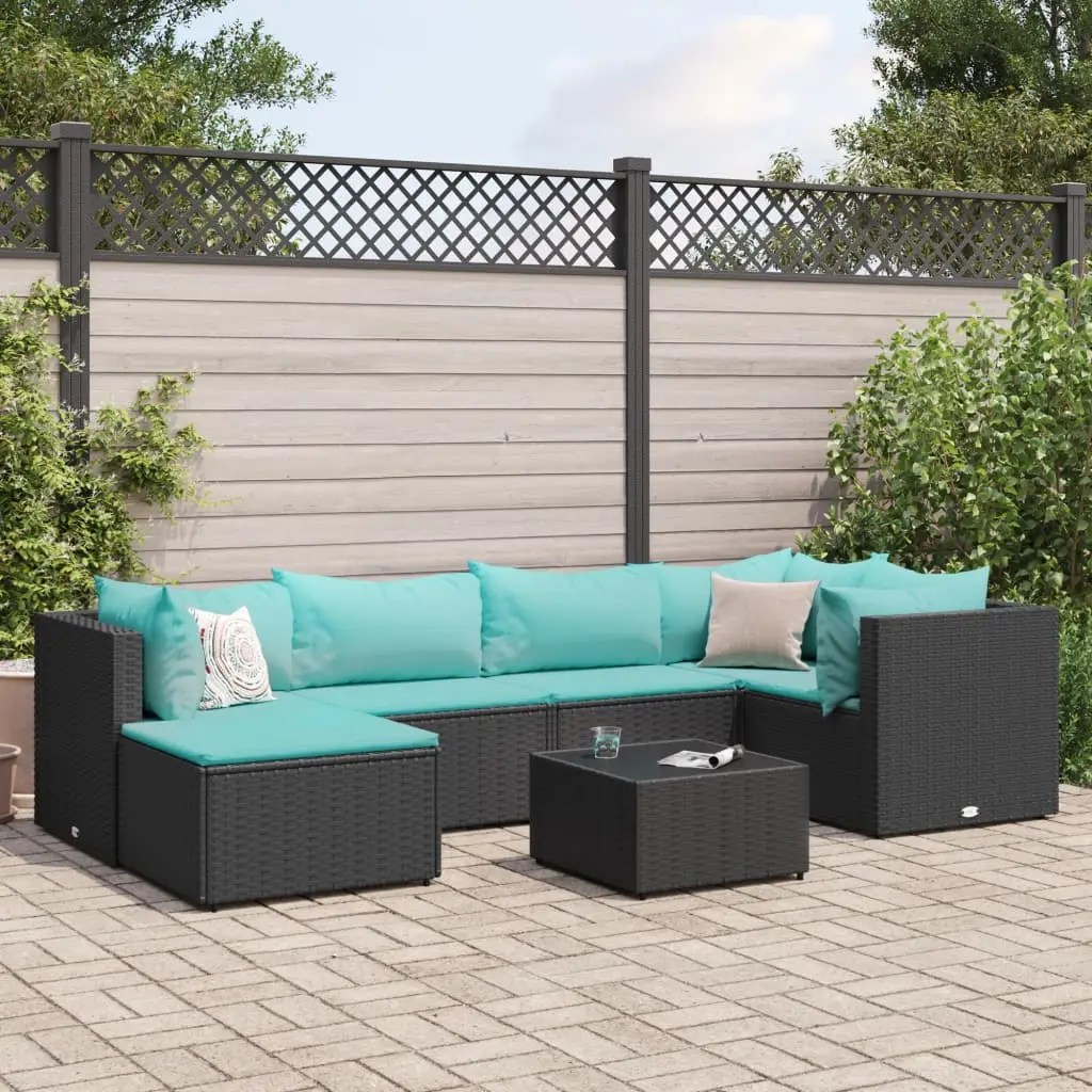 Set Salotto da Giardino con Cuscini 7pz Nero Polyrattan