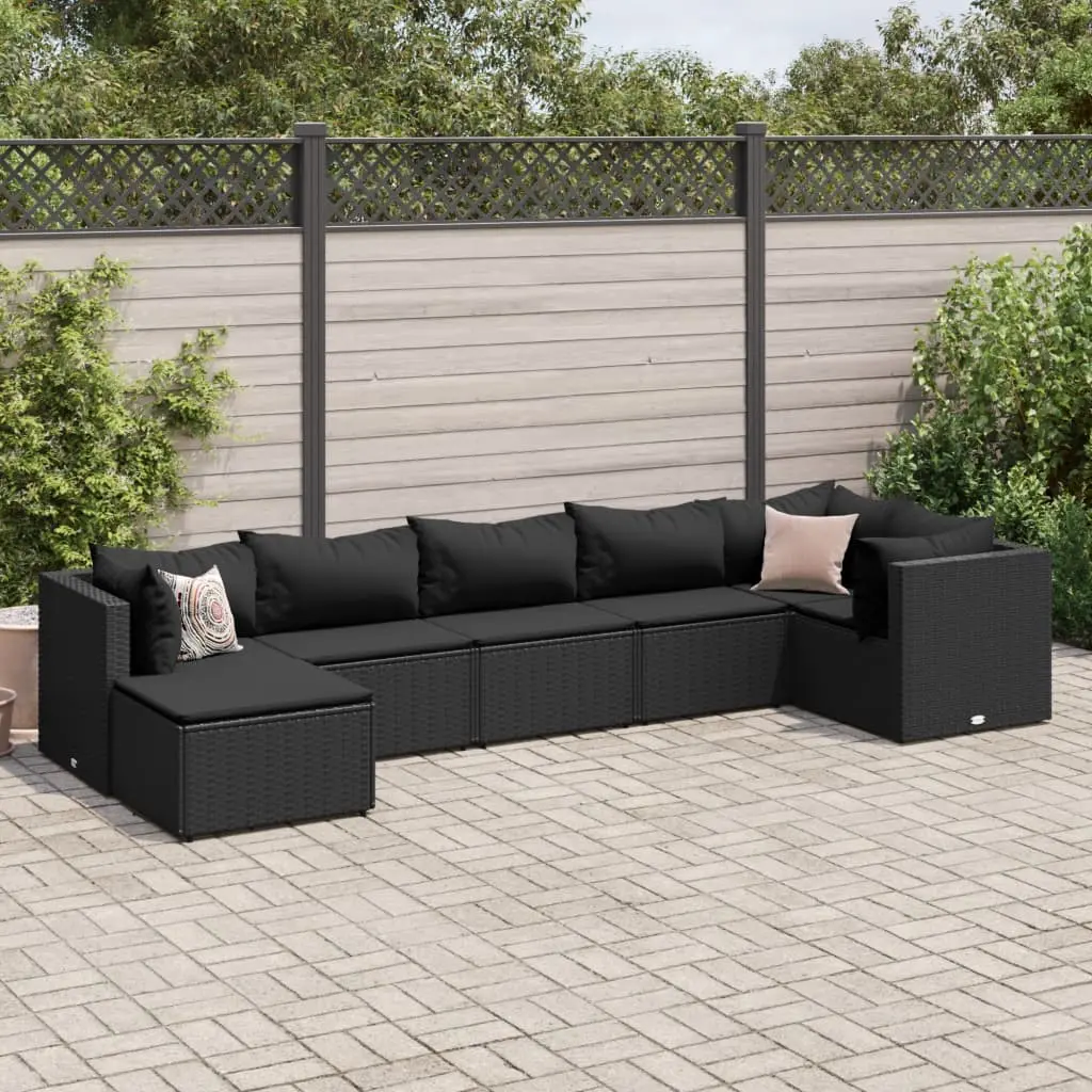 Set Salotto da Giardino con Cuscini 7pz Nero Polyrattan