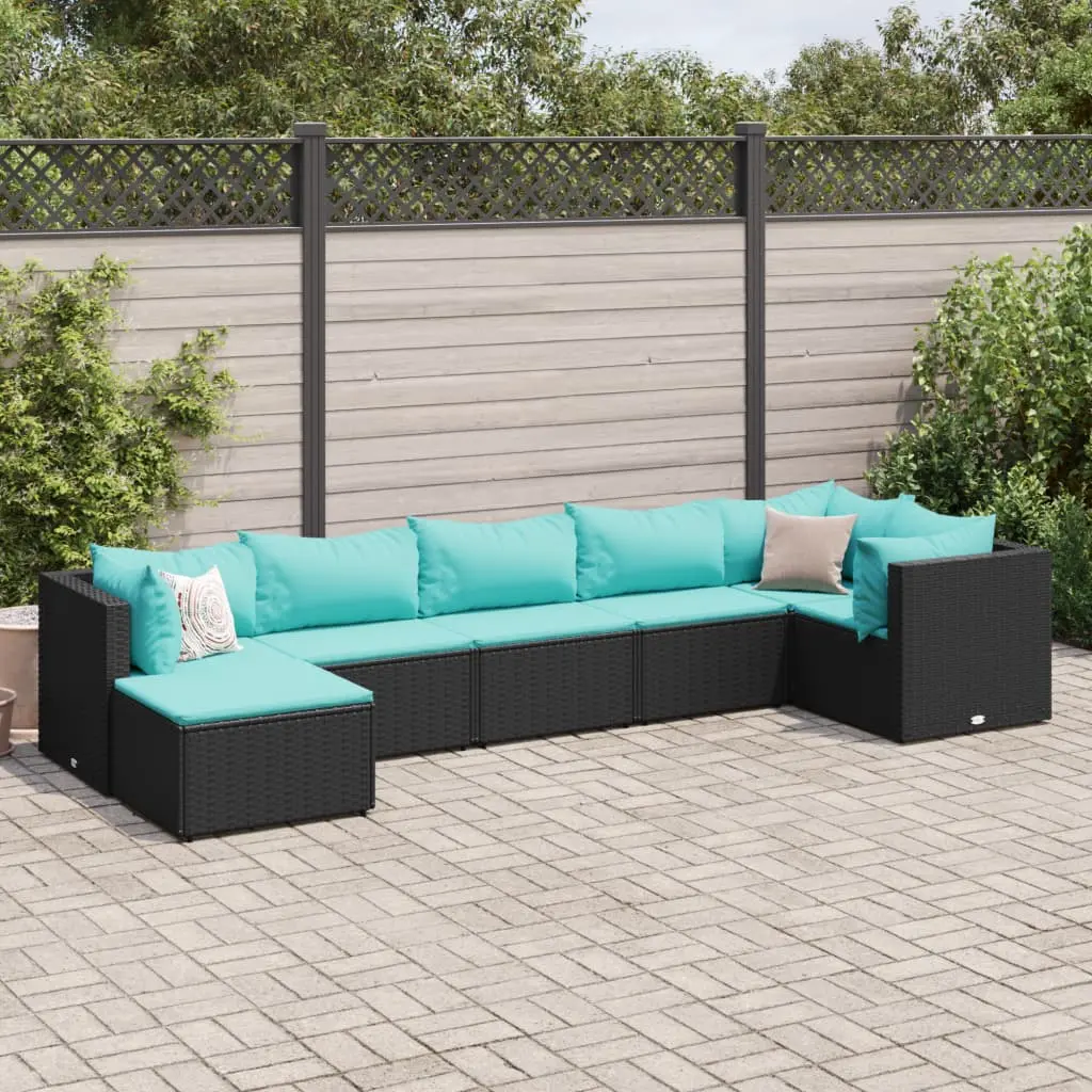 Set Salotto da Giardino con Cuscini 7pz Nero Polyrattan