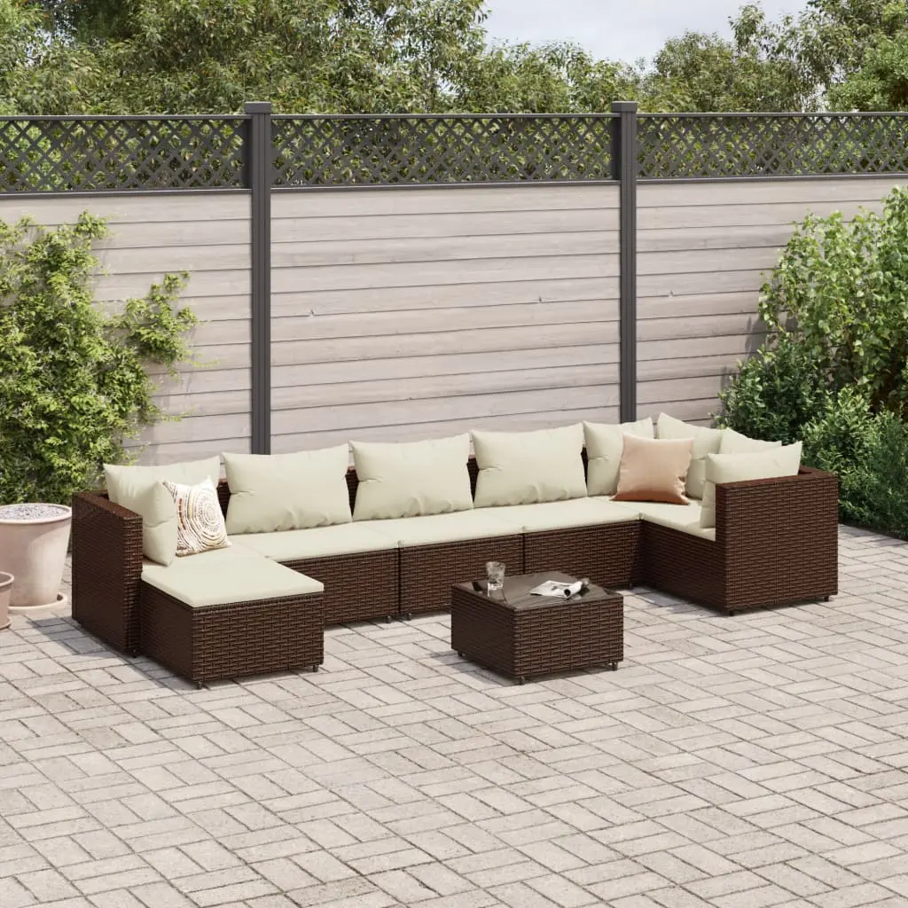 Set Divani da Giardino 8 pz con Cuscini in Polyrattan Marrone