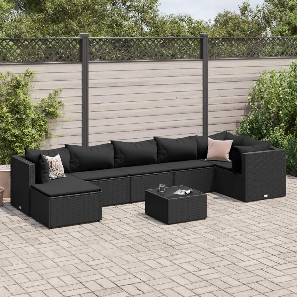 Set Mobili da Giardino con Cuscini 8 pz Nero in Polyrattan