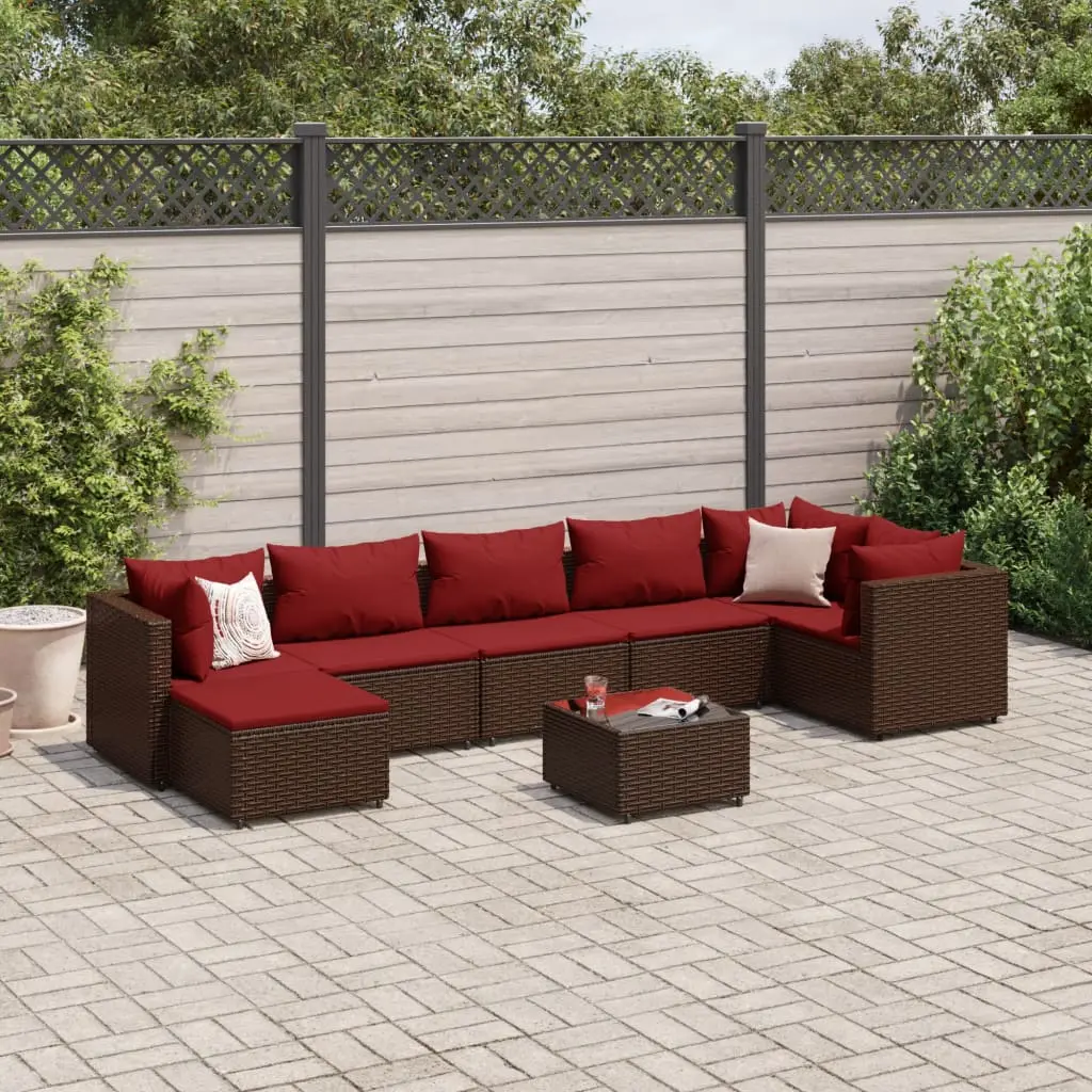 Set Divani da Giardino 8 pz con Cuscini in Polyrattan Marrone