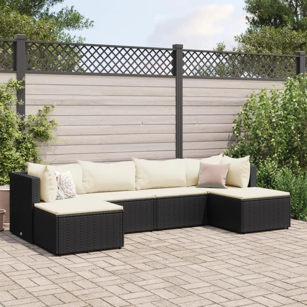 Set Mobili da Giardino 6 pz con Cuscini in Polyrattan Nero