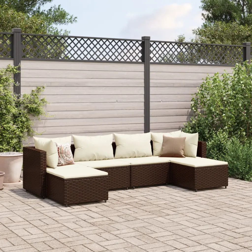 Set Mobili da Giardino 6pz con Cuscini in Polyrattan Marrone